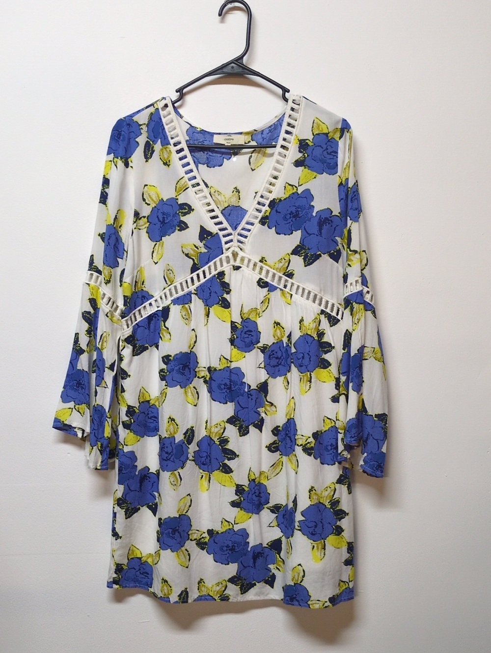 Entro White Yellow Blue Floral Mini Dress, Size L